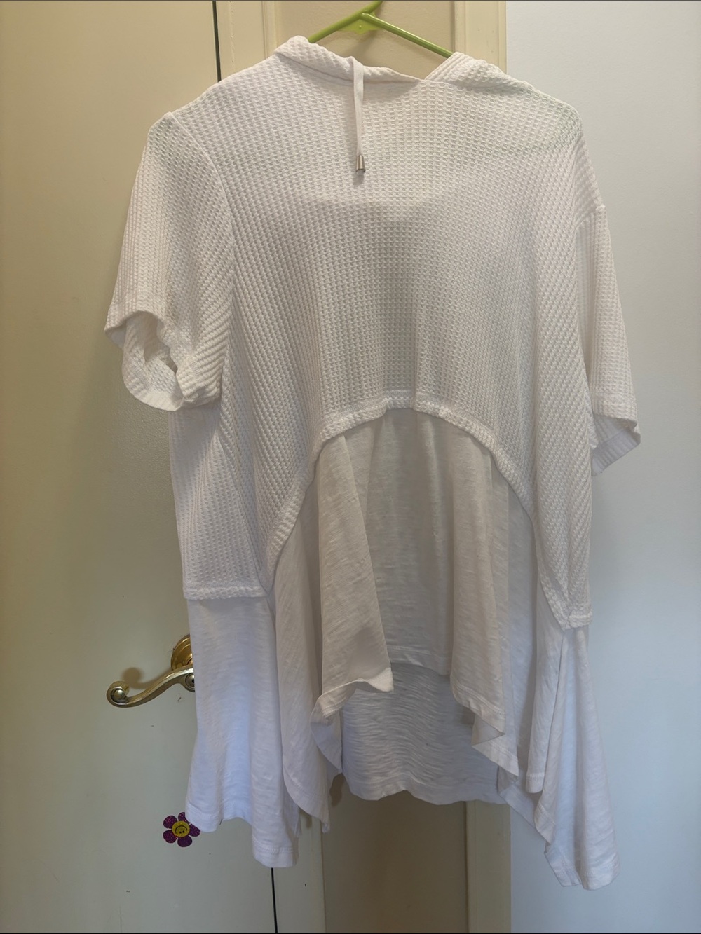 DG2 by Diane Gilman White Waffle-Knit Hooded High-Low Tunic